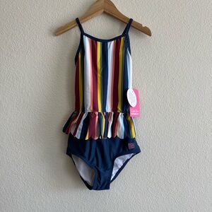 Ruffle Butts NWT Sunset Stripe Scallop Peplum One Piece Swimsuit girl size 7